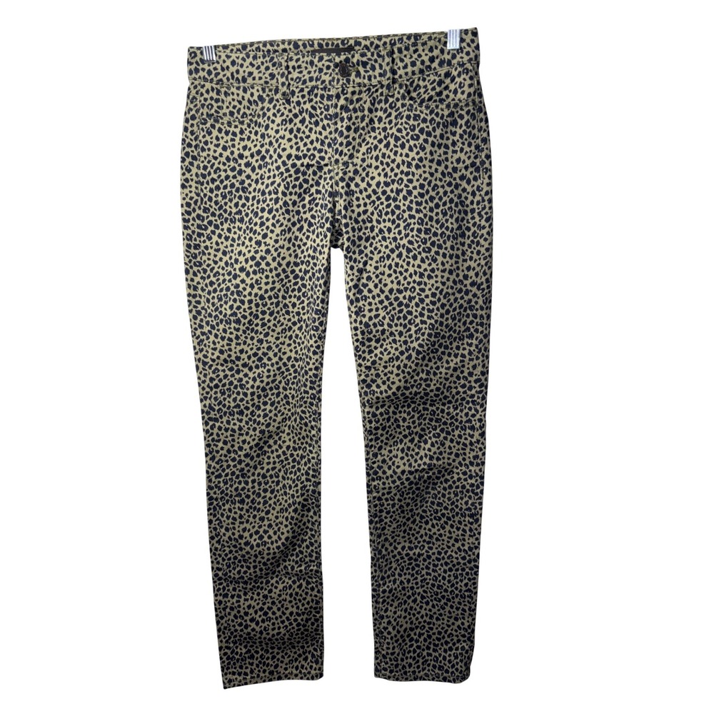 Talbots Signature Slim Leg Pants Womens 2 Olive Green Black Cheetah Animal Print